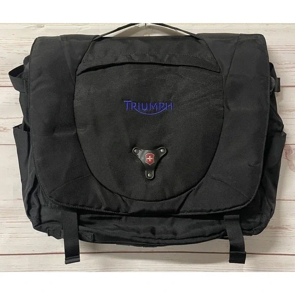 Triumph Motorcycles Victorinox Black Nylon Messenger Pack Bag New Fast Shipping